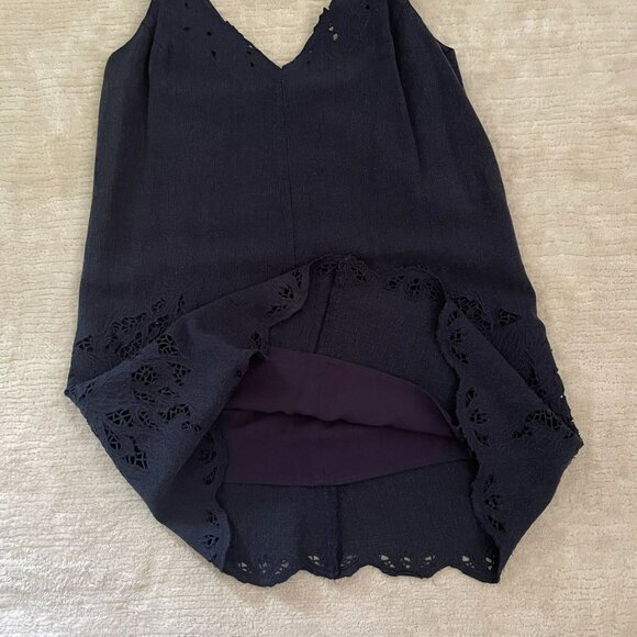 ASTR The Label Womens Sz M Linen Shift Dress Navy Blue V-Neck Sundress Lace Trim - Picture 8 of 9